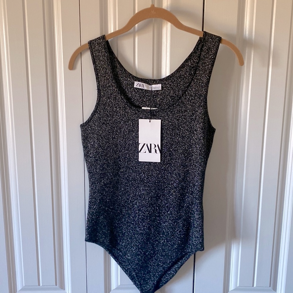 Zara Black & Metallic Sleeveless Bodysuit Size Medium
